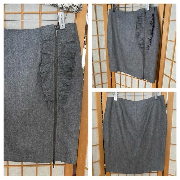 Banana Republic Grey Wool Front Full Zip Ruffle Detail Skirt SZ 10 - Picture 1 of 9